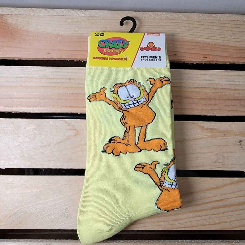 Garfield Crew Socks Crazy Socks Brand - Size Men's Shoe Size 6-12 NEW